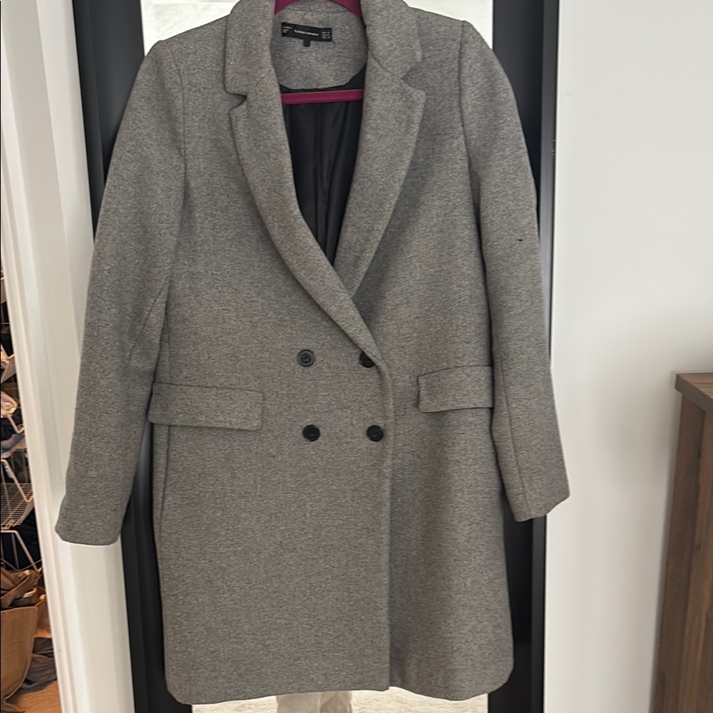 Zara Gray Pea Coat with Double-Breasted Design